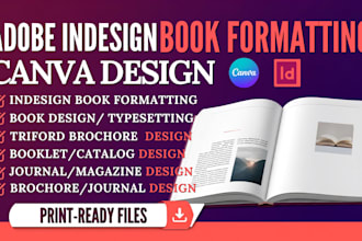 adobe indesign formatting, book design, journal layout, brochure design on canva