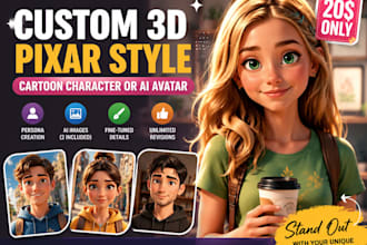 design a custom 3d pixar style cartoon character