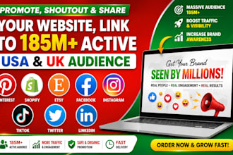 promote shoutout share website link to 185m active USA UK twiter ig fb audience