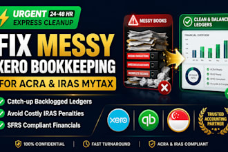 cleanup messy singapore xero bookkeeping for urgent acra and iras mytax accounts