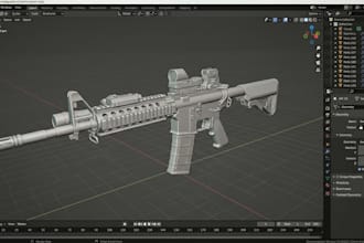 model and animate 3d gun weapon for unity, and unreal engine game with blender