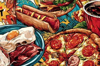 draw a illustration of food pop art