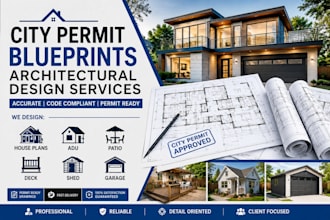 city permit blueprints architect for house plans, adu, patio, deck, shed, garage