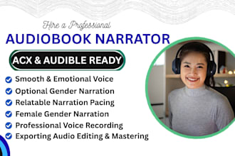 be your female audiobook narrator, audiobook editor, for acx audible thriller