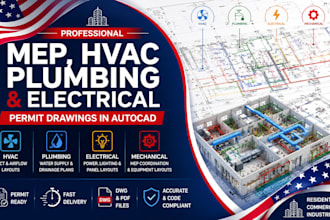 design mep, hvac, plumbing and electrical permit drawings for permit