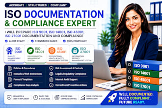 prepare iso 9001, iso 14001, iso 45001, iso 27001 documentation and compliance