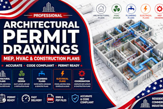 design architectural permit drawings, mep, hvac and construction plans