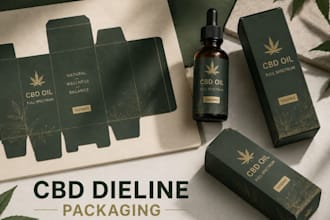 create cbd packaging dieline, hemp packaging and print ready die cut
