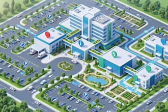 design a hospital wayfinding map, medical campus map and clinic directory map