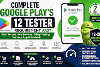 provide 12 testers for google play closed testing and android app testing
