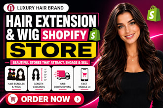 design hair extension shopify store, hair website, wig store, hair extension