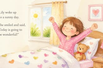 make a watercolor children book illustration and story book art