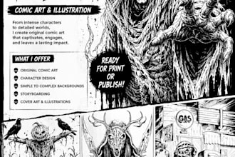 draw your book in digital line art in vintage pulp in magazine style
