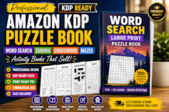 design amazon KDP puzzle book, word search, sudoku and activity book