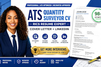 write ats quantity surveyor CV, cover letter, resume and linkedin for rics jobs