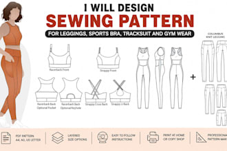 design sewing pattern for leggings sports bra tracksuit and gym wear