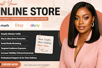 boost shopify website traffic on social media, etsy, ebay store promotion