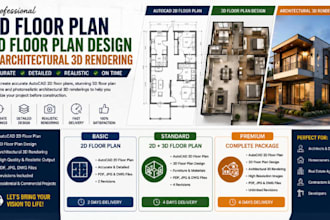 autocad 2d floor plan, 3d floor plan design and architectural 3d rendering