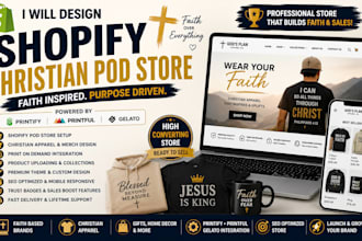 design shopify christian pod store, christian apparel website, printify p