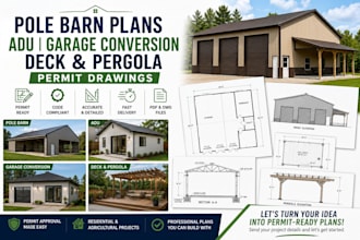 design pole barn plans adu garage conversion deck and pergola permit drawings