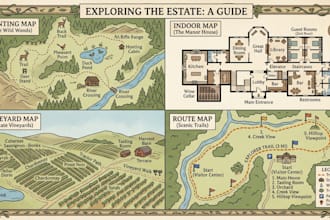 design hunting map,  indoor map , marina map, vineyard map, route map