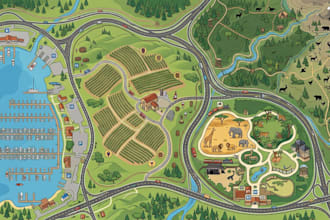design hunting map, zoo map, marina map, vineyard map, route map