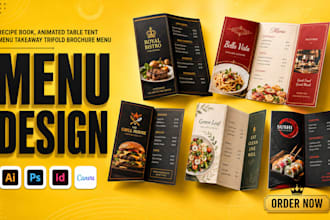 create recipe book animated table tent menu takeaway trifold brochure menu