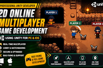 develop online 2d multiplayer game and bug fixing using unity for pc and ios