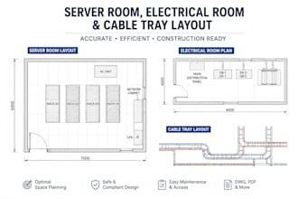 design server room layout, electrical room plan and cable tray layout