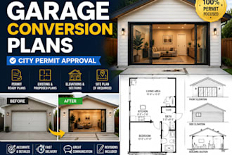 draw permit ready garage conversion and adu floor plans