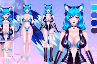 live 2d vtuber model, custom vtuber, vtuber design, furry vtuber, vtuber model