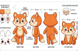 design custom plushie reference sheet stuffed animal character ych concept
