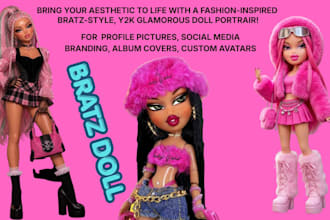 create, draw you as a bratz doll, y2k glam cartoon or custom character