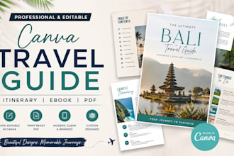 design editable canva travel guide, itinerary and travel ebook