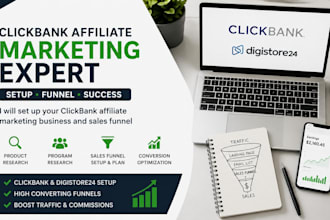 set up your clickbank, digistore2 affiliate marketing business and sales funnel
