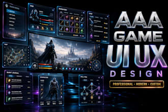 create modern game UI UX hud inventory and complete game interface