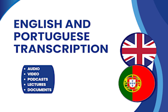 transcribe audio and video in english and portuguese