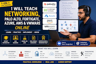teach networking, palo alto, fortigate, azure, AWS and vmware online