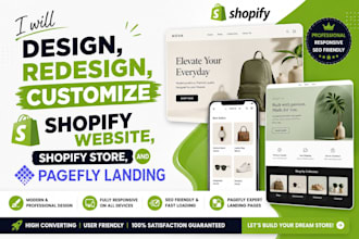 design, redesign, customize shopify website, shopify store, and pagefly landing