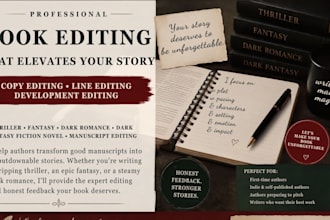 do copy and line editing, developmental edit for fantasy thriller manuscript