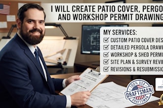 create patio cover pergola and workshop permit drawings