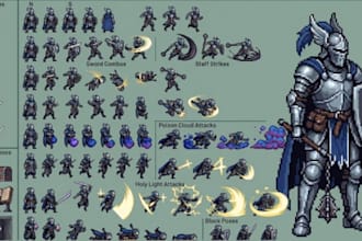create pixel art sprite sheets, animations, tileset, and 2d game assets