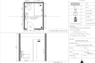draw bathroom plan, elevations, sections in autocad