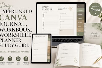 design hyperlinked canva journal, workbook, worksheet, planner study guide