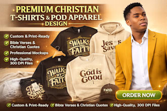 create custom christain t shirt design, hoodie,pod streetwear logo tshirt design