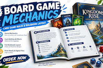 design board game mechanics, card game rules and rulebook layout