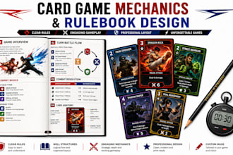 design your card game mechanics, rulebook layout and tabletop game development
