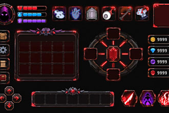 pixel art ui hud,  pixel  background, pixel ui button and ui icon for your game