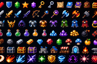 8bit 16bit pixel art,  2d pixel art, pixel assets, pixel animation for game