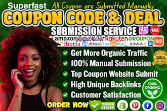 do coupon code submission and coupon promotion to 150 deal sites website promoti